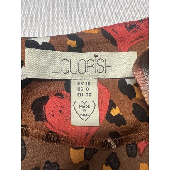 Liquorish Wrap Maxi Dress US 6 Brown Leopard Heart Print Kimono Sleeve Boho - Picture 5 of 7